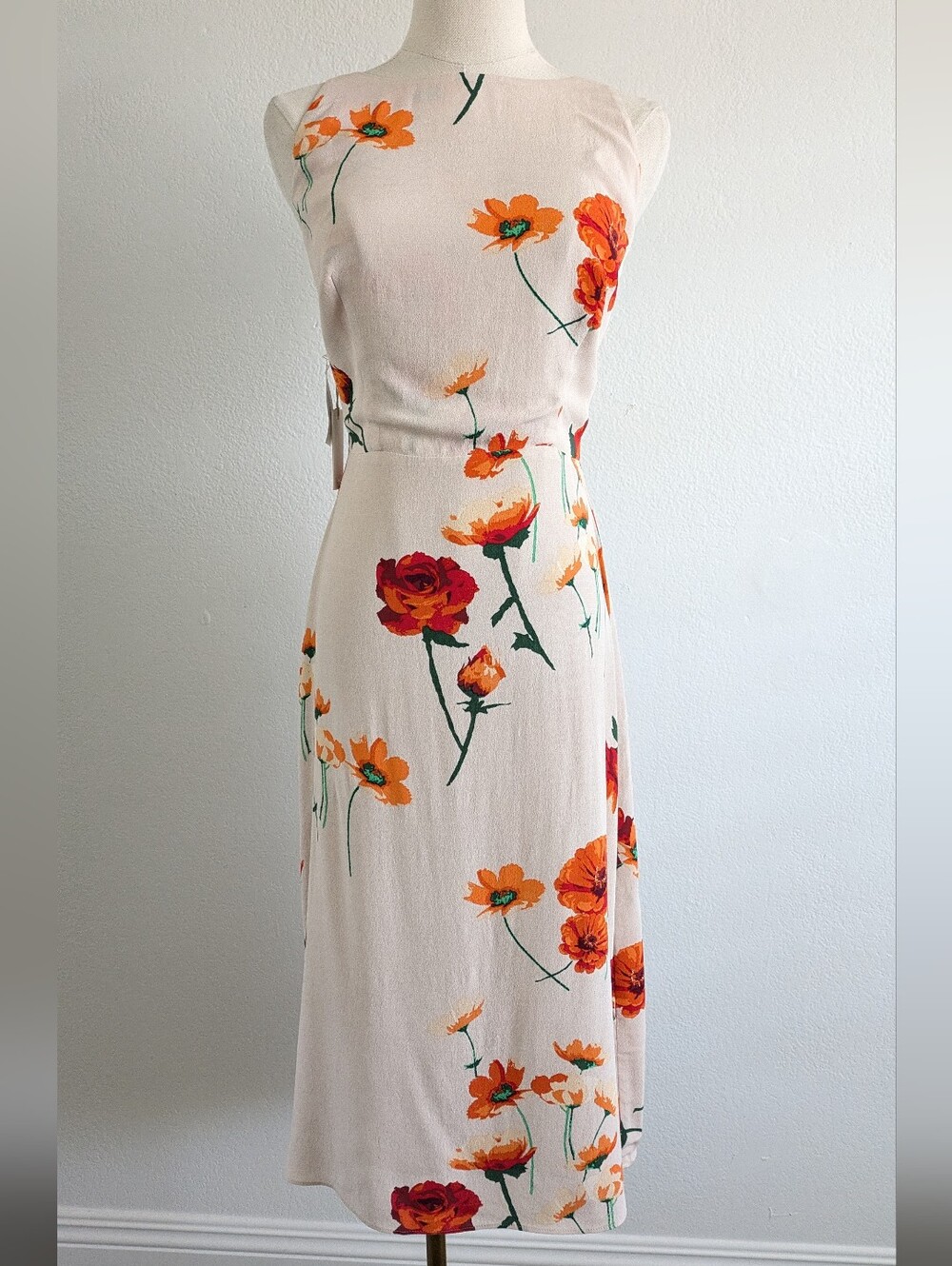 Aritzia Wilfred Floral Back-Tie Midi Dress in Cream and Orange - Picture 7 of 7